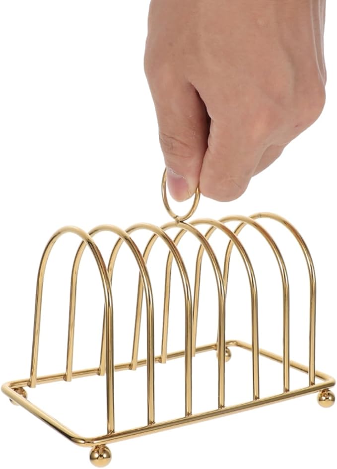 Metal Chrome 6 Slote Slices Toast Rack Toast Serving Dining Rack Stand Loaf Bread Holder, Toast Holder Rack, Bread Slice Stand, Toast Rack, Cooling Bread Rack for Kitchen, or Bakery (Gold)