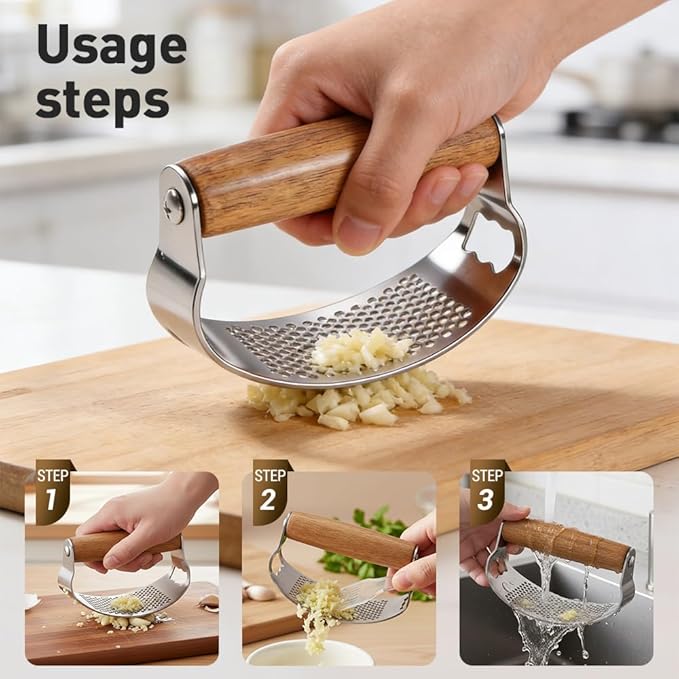 Upgraded Garlic Press Rocker, Manual Garlic Presser with Peeler, Wide Handle Garlic Chopper Grinder for Home Kitchen Gadgets Tools (3PC)
