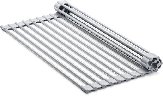 HIC Kitchen Silicone Over-Sink Roll-Up Dish Drying Rack, Reinforced Heat Safe Silicone, 17.25 x 13-Inches