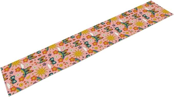 Retro 70s Floral Table Runner,Vintage Hippie Summer Groovy Daisy Flower Table Runner for Home Kitchen Dining Table Party Holiday Decor 13"x60"
