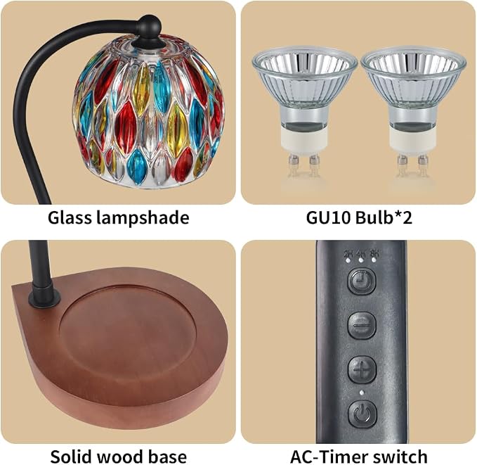Electric Candle Warmer Lamp with Timer＆Dimmable for Jar Scented Candles, Wax Melting Tabletop Light Suitable as a Home Decor Thanksgiving Christmas Day Gift for Women Mom, with 2 Bulbs(7 Colors)