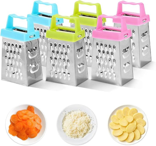 Ciieeo 6 Pcs Mini Cheese Grater Set, 4-Sided Stainless Steel Small Box Graters for Kitchen, Portable Vegetable Shredder & Lemon Zester, Ideal for Garlic, Ginger, Chocolate (Blue, Green, Rose Red)
