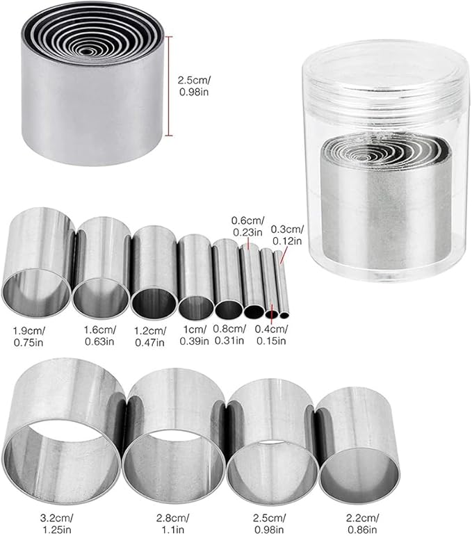 GSHLLO 12 Pcs Stainless Steel Circle Cutter Set Round Polymer Clay Cutters Mini Baking Ring Molds Small Metal Cookie Cutters Pottery Crafting Cutter Tools with Storage Case