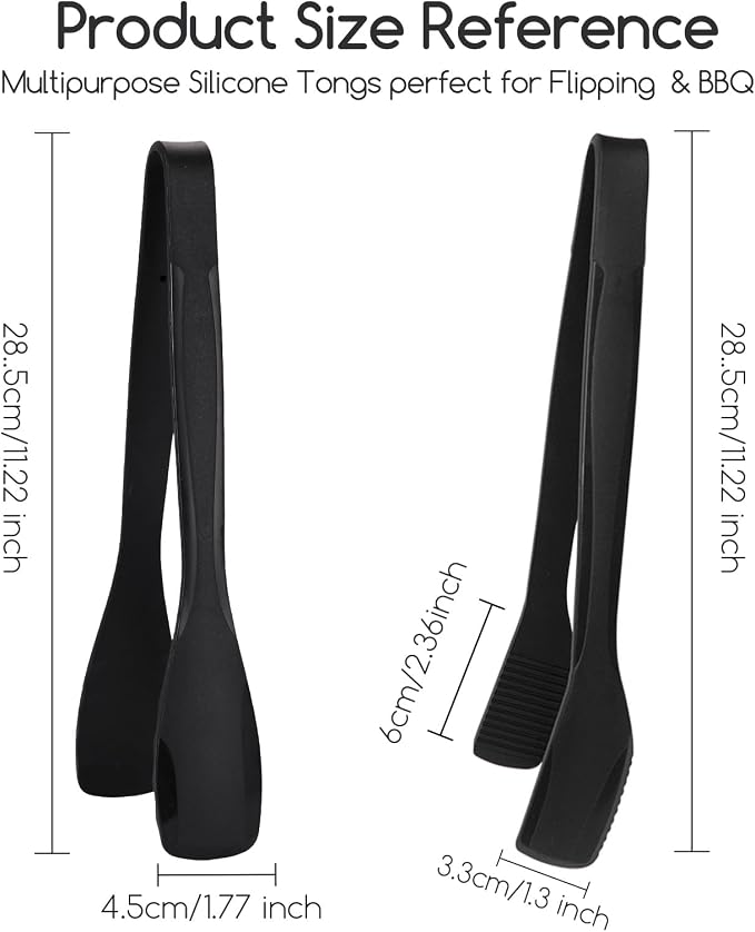 SOLEADER 11 Inch Silicone Tongs for Cooking Heat Resistant, Lightweight Non-Scratch Stainless Steel, Kitchen & BBQ Tools with Silicone Tips for Flipping Fish, Steak, Toast & Bread (2-Pack)