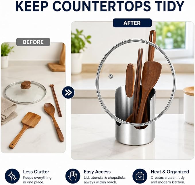 Multi-Functional Kitchen Utensil Holder, Stainless Steel Countertop Organizer for Spoons, Spatulas, Pot Lids, Cutting Boards and Cooking Tools，3pcs