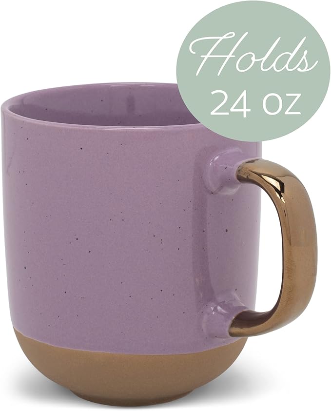 Elanze Designs Speckled 16 ounce Ceramic Mugs With Metallic Handle Set of 4, Purple