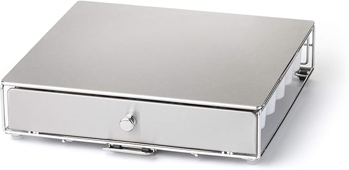 Nifty Coffee Pod Drawer – Stainless-Steel, Compatible with K-Cups, 36 Pod Pack Holder, Rolling Drawer, Under Coffee Pot Storage Sliding Drawer, Home Kitchen Counter Organizer