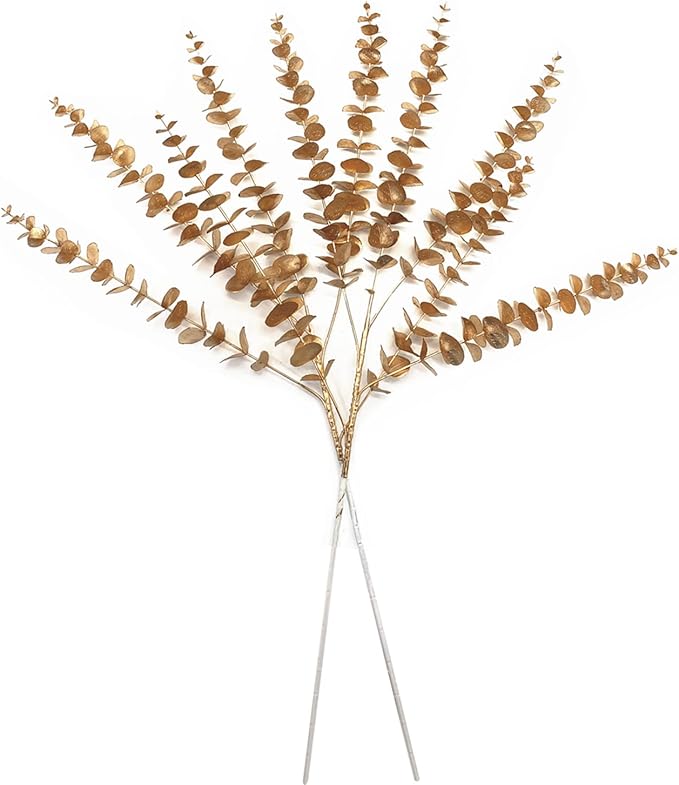 CATTREE Artificial Eucalyptus, Plastic Gold Plants Christmas Decorations Fake Shrubs Bushes for Indoor Home Table Centerpieces Hotel Hall Party Decor Wedding Planting Filler 30" Tall Golden 2 Pack