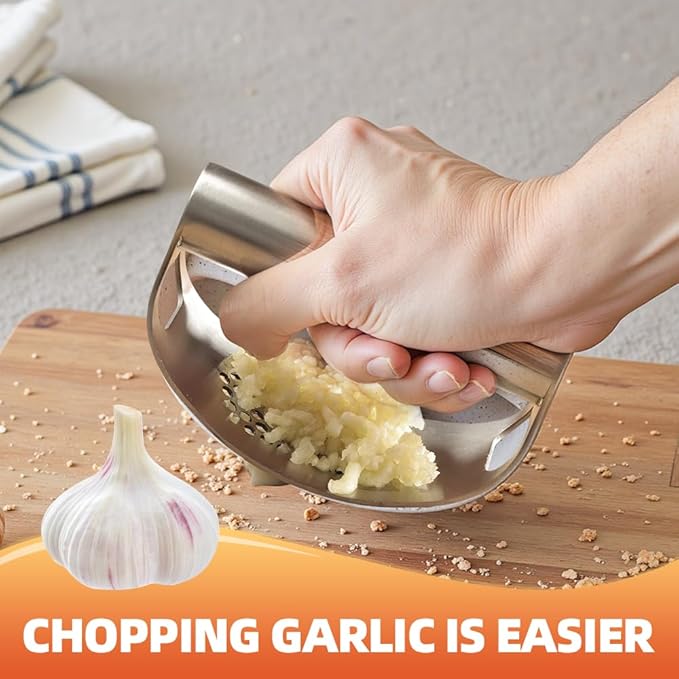 Stainless Steel Garlic Press, 2025 Upgraded Garlic Press Rocker Chopper, Garlic Crusher Mincer Tool with Peeler and Cleaning Brush, Easy to Clean Kitchen Gadgets (2)