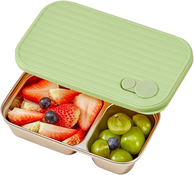 Stainless Steel Snack Containers Individual Household Food Container,Reusable Divided Food Storage Condiment Containers with Lids - Food Lunch Meal Prep Box for Travel Camping (2 Compartment)