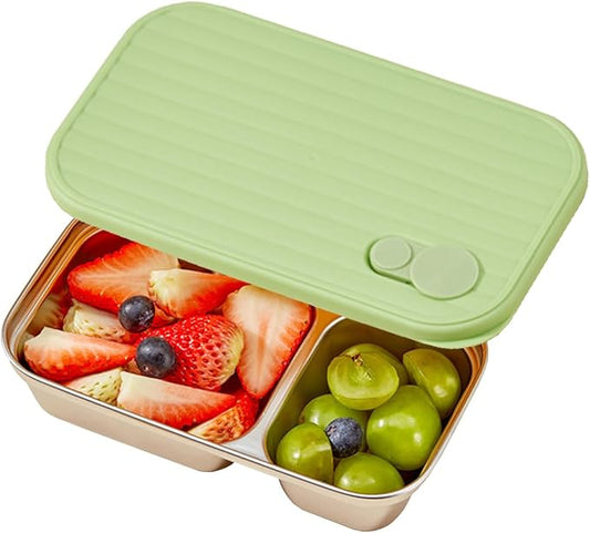 Stainless Steel Snack Containers Individual Household Food Container,Reusable Divided Food Storage Condiment Containers with Lids - Food Lunch Meal Prep Box for Travel Camping (2 Compartment)