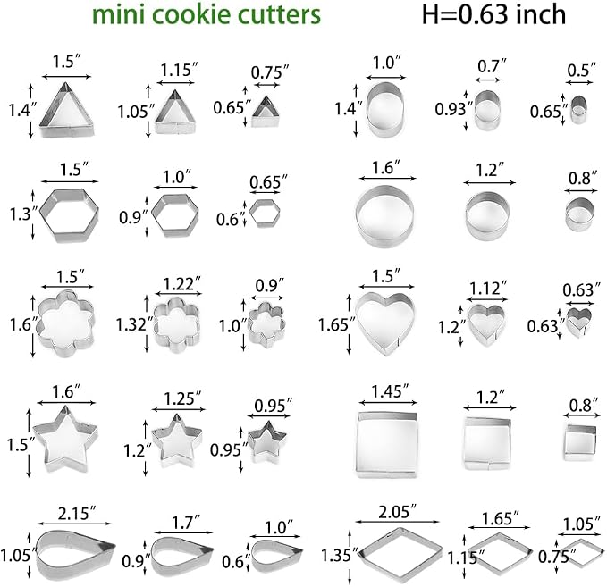 30Pcs Mini Cookie Cutters Set- Heart Star Flower Round Square Hexagon Oval Diamond - Small Stainless Steel Cookie Cutters - Polymer Clay Cutters Mini Fruit Cutter Small Biscuit Cutters