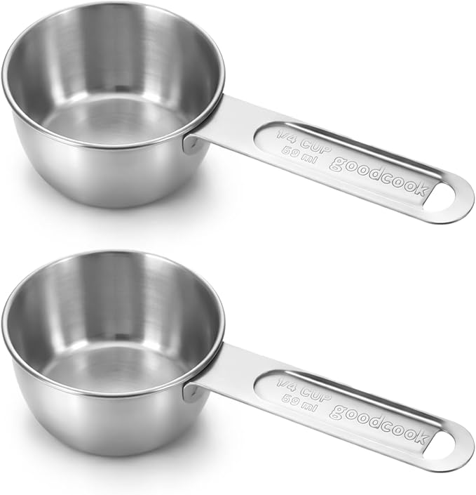 2 Pcs 1/4 Inch Cup Scoop, 60ml 2oz Stainless Steel Measuring Cup Single Measuring Cups Metal Liquid Coffee Measure Scoop for Cooking, Baking, Kitchen Wet and Dry Ingredients, Dishwasher Safe