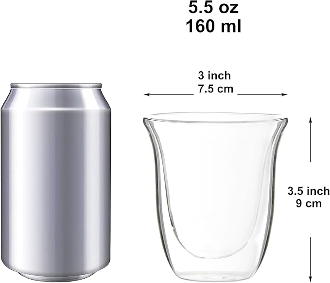 Youngever 2 Pack 5.5 Ounce Espresso Cups, Double Wall Thermo Insulated Espresso Cups, Glass Coffee Cups (Tall)