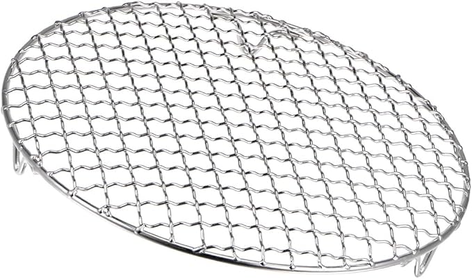 Round Cooking Rack - Stainless Steel BBQ Grill Net Mesh with Legs Fits for Cooling Baking Steaming - Cross Wire Barbecue Grilling Grate - (9-inch x 0.79-inch, Silver Tone)