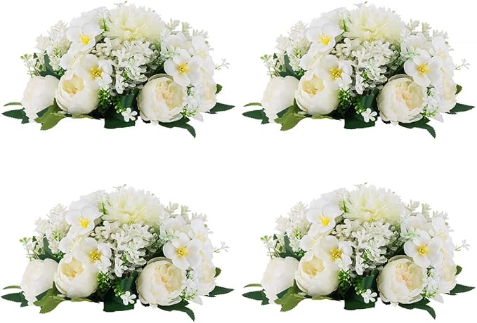 Flower Balls Centerpieces for Tables: 4 PCS White Flowers for Centerpieces Floral Arrangements Centerpiece for Wedding Party Celebration Home