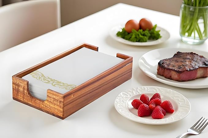 Napkin Holder for Bathroom, Acacia Guest Towel Holder, 4 Non Slip Pads, Disposable Hand Towel Tray for Bathroom, Wooden Paper Towel Dinner Napkin Holder for Table Party Bar Kitchen Accessories