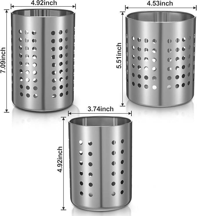 Metal Utensil Holder Set, Small SUS401 Steel Utensil Holder Flatware Silverware Spatulas Utensils Drying Rack for Kitchen Countertop, Kitchen Home Office Organizers ,Silver (3 Pack)