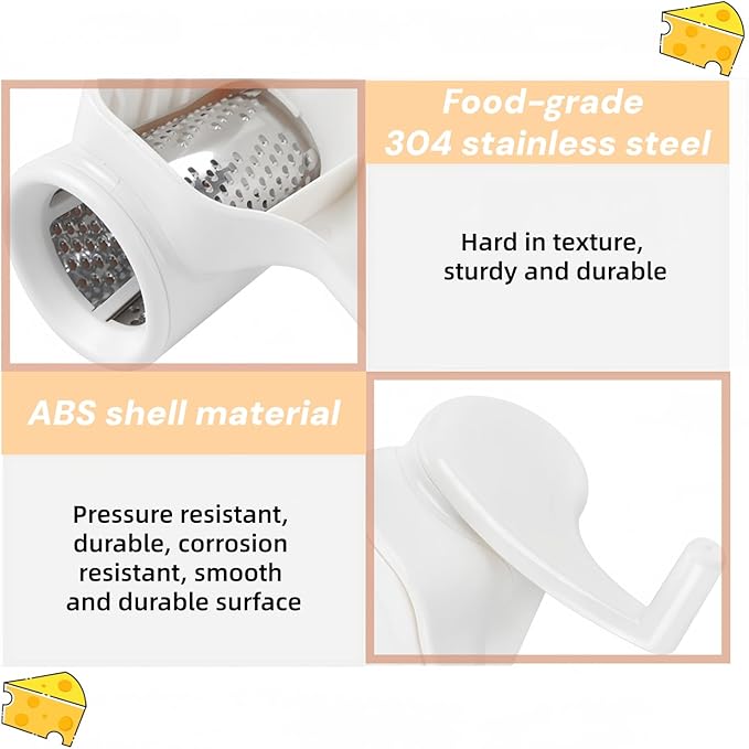 Rotary Cheese Grater-Manual Handheld Cheese Shredder with Stainless Steel Drum, Easy to Clean, Lightweight Grater with Handle for Nuts, Parmesan, Cheese