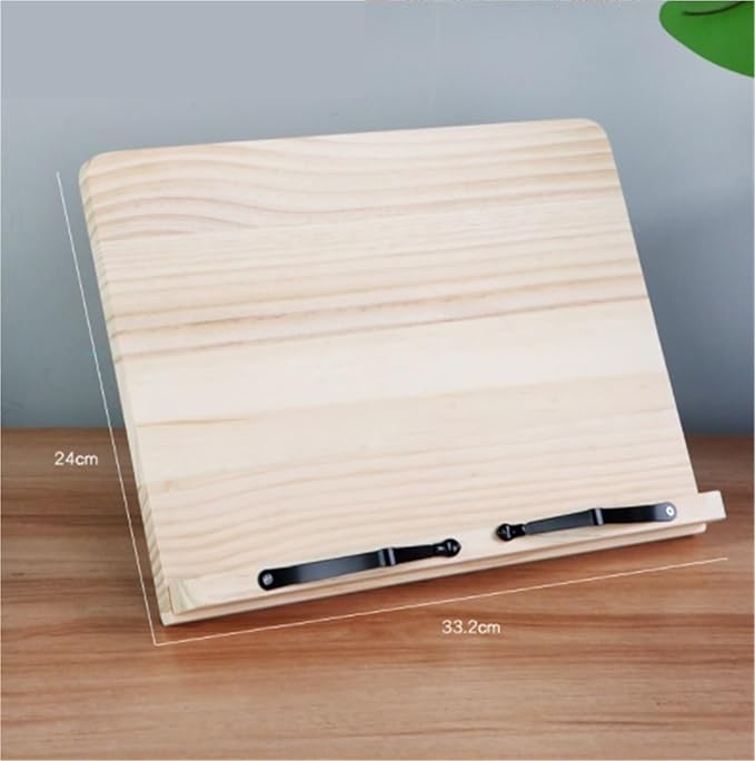 Kitchen Recipe Holder Wooden Bookshelf Adjustable Angle Reading Shelf Suitable for Textbooks, Cookbooks Tablets(33cm)
