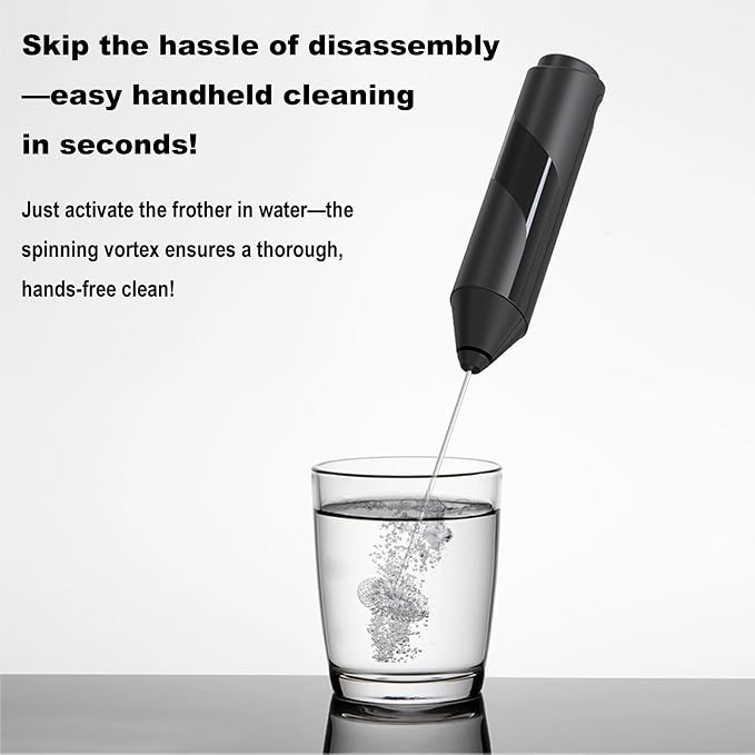 Handheld Milk Frother with Cover- 15-Second Silent Drink Mixer, Travel-Ready with ABS Sleeve, No Charging Required for Coffee, Matcha & Shakes