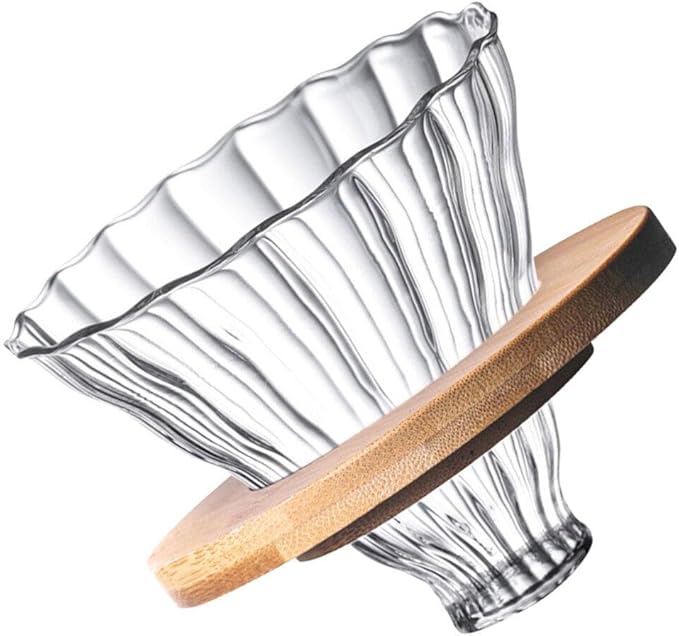 Cabilock 1set Reusable Stripe Glass Coffee Filter Funnel High Borosilicate Glass Coffee Dripper Base for Home Cafe Travel Use