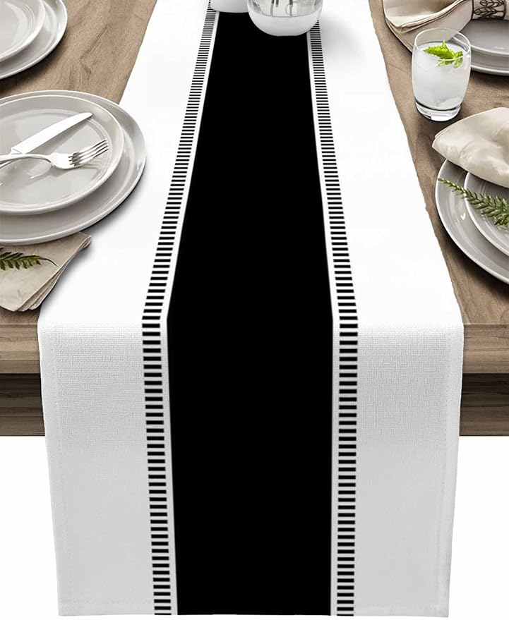 Black and White Stripes Table Runners, Farmhouse Table Runner Dresser Scarves 72 inches Long,Modern Decortaive Table Runner Cover for Dining Coffee Table Holiday Party Wedding