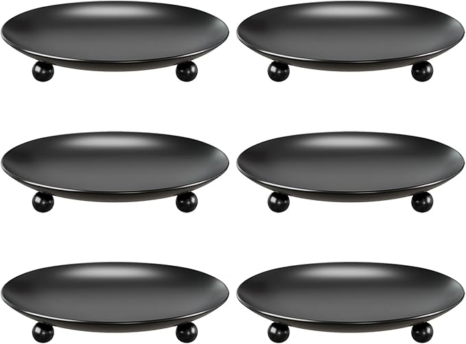 Black Candle Holders for Pillar Candles, Set of 6 Premium Metal Candle Plates Candle Stand for LED or Wax Candles, Decorative Pillar Candle Holder Dish for Table Centerpiece