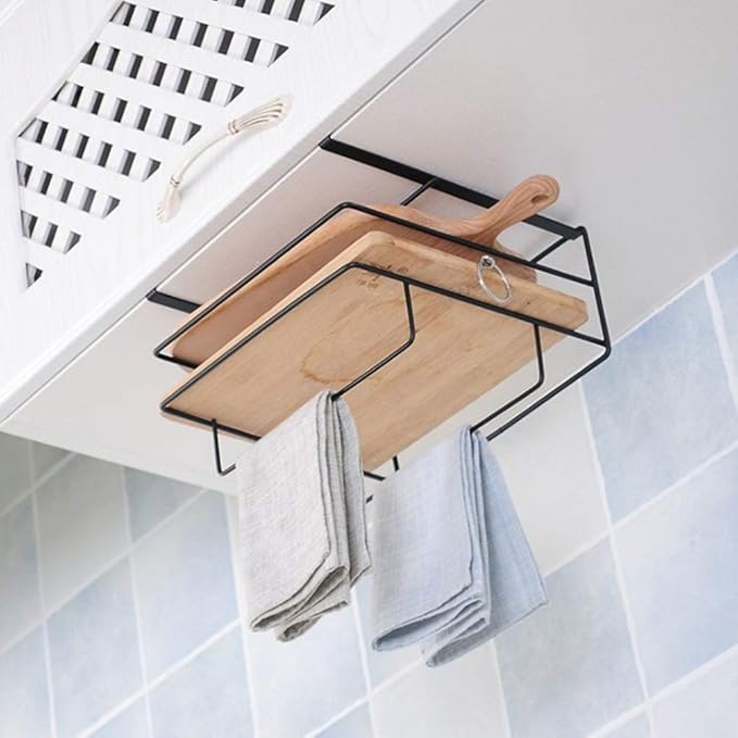Yardwe Under Cabinet Organizer Shelf Hanging Storage Baskets Rack Chopping Board Holder Shelves for Kitchen Pantry Cupboard Black