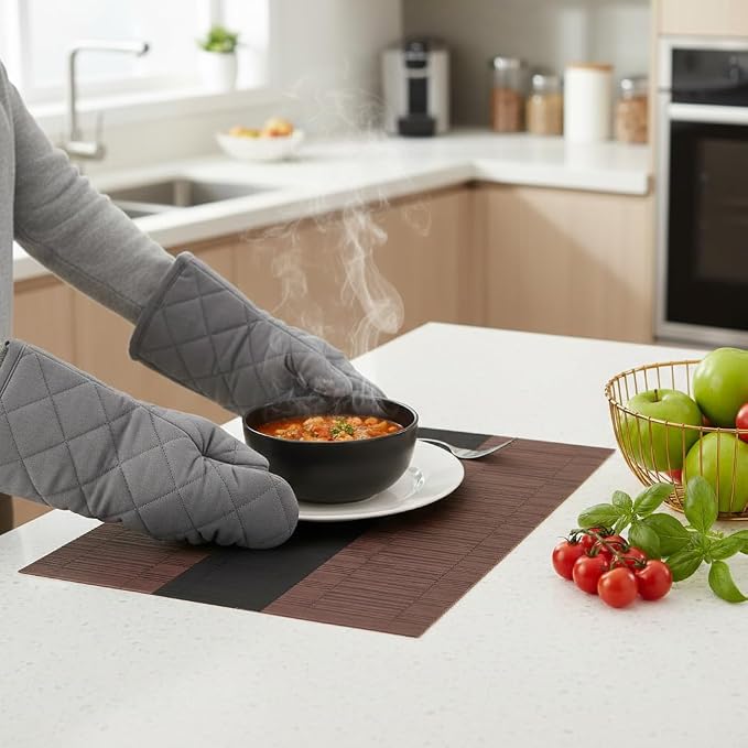 Wipeable PVC Vinyl Woven Table Placemat,Set of 6,Heat-Resistant Dining Mats for Kitchen, Indoor Outdoor Use,12×17 Inch,Coffee Gradient