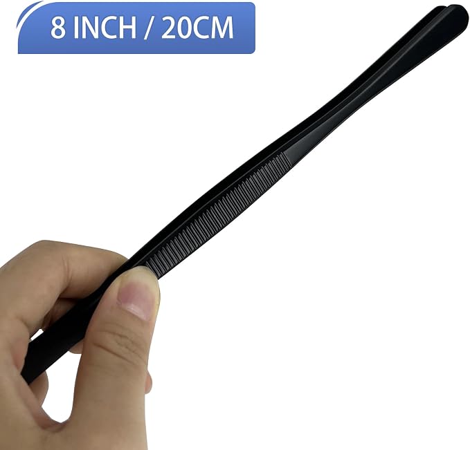 Kitchen Tweezer Pasta Tongs, 10-Inch Cooking Tweezers Food Tongs, Stainless Steel Culinary Tweezers Grilling Tongs (8-Inch Wide Ends)