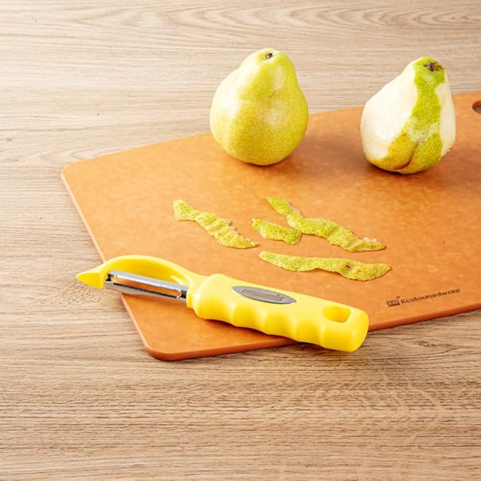 Restaurantware Comfy Grip 7.5 Inch Vegetable Peeler 1 Durable Potato Peeler - Sharp Swivel Blade Ambidextrous Handle Yellow Stainless Steel Veggie Peeler Built-In Blemish Remover