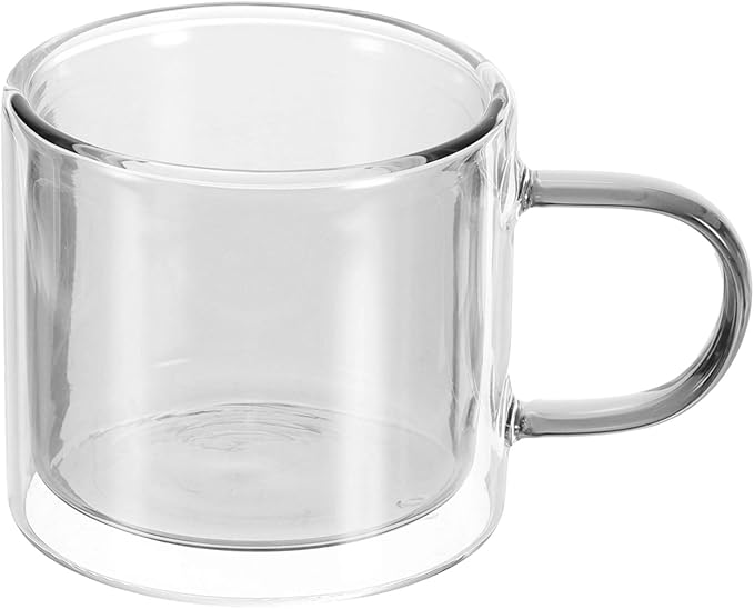uxcell 8.4 oz Double Wall Glass Coffee Mugs, Glass Tea Cup with Widened Handles for Espresso Coffee, Cappuccino, Tea Bag, Latte, Hot Cold Beverages, Juice, Grey