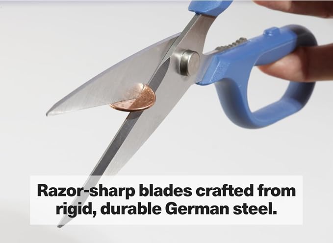 Misen Heavy Duty Kitchen Shears - Stainless Steel, Versatile and Easy Clean Scissors for Meat, Herbs and Veggies - Ambidextrous Comfort Handle - Professional Grade - Blue