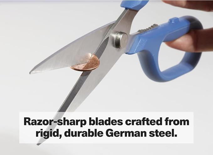 Misen Heavy Duty Kitchen Shears - Comfortable Ambidextrous Scissors for Meat, Poultry, Herbs & More - Easy to Clean - German Stainless Steel - Small | Blue