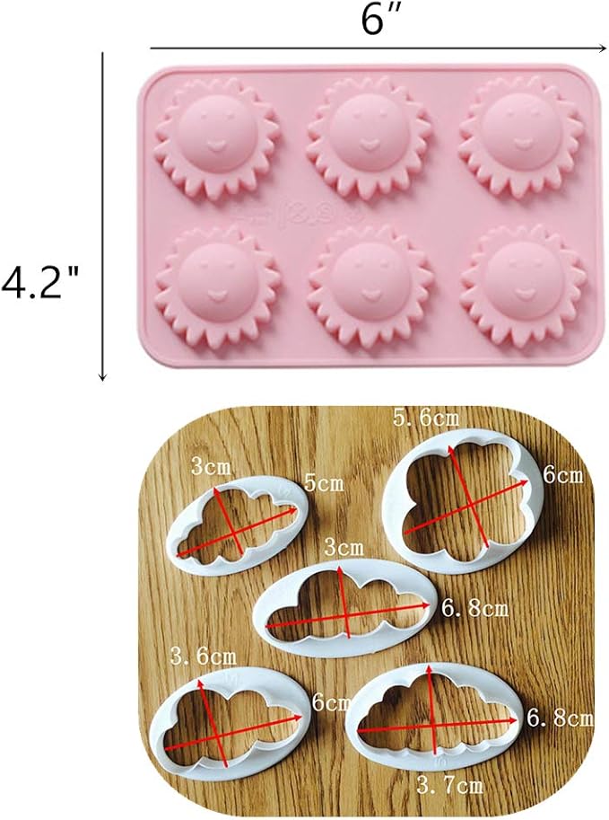 JeVenis Set of 6 Party Supplies - You are my Sunshine Cake Mold & Cupcake Decoration - Sun & Cloud Molds