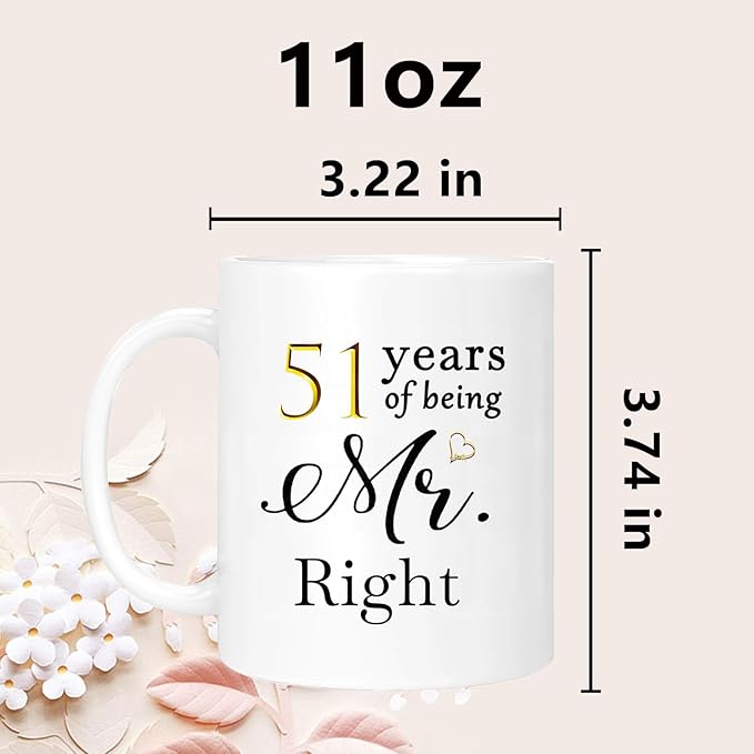 51th Anniversary Coffee Mugs Set of 2, 51 Year Anniversary Wedding Gifts Decorations for Couple Parents Grandparents Men Women Husband Wife Him Her, Gift Box Packaging, 11oz