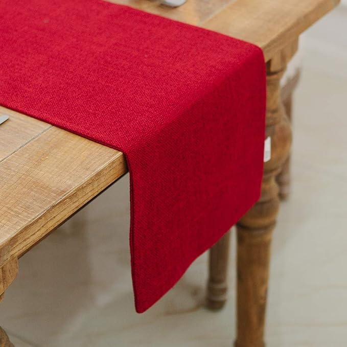 Soft Caddice Faux Linen Table Runner 2 Side for Family Dinners or Gatherings, Indoor or Outdoor Parties, Everyday Use (12 x 108, Seats 8-10 People), Burgundy