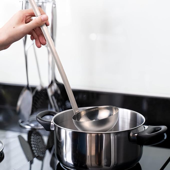 Cunhill 5 Pcs Soup Ladles Stainless Steel Serving Ladles with Long Handle for Serving, Cooking, Stirring, Portioning Kitchen Restaurant Accessories(6 oz)