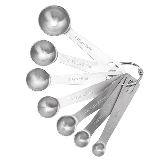 Stainless Steel Measuring Spoons Set 7 Piece Stackable Baking Tools with Scale Marking for Precise Measuring in Kitchen Cooking Baking