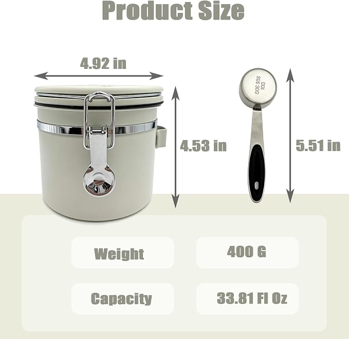 Kitchen Airtight Coffee Storage Canister: 34 Fl Oz Stainless Steel & PP - Food Storage Containers with Lids & 10g Spoon for Kitchen Storing Coffee Beans Flour Sugar Tea Cereal Spice