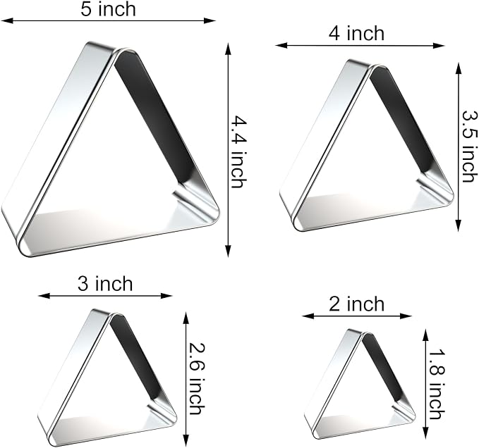 Triangle Cookie Cutter Set - 5 inch, 4 inch, 3 inch, 2 inch - 4 Piece Geometric Frame Plaque Cookie Cutters Shapes Molds - Stainless Steel