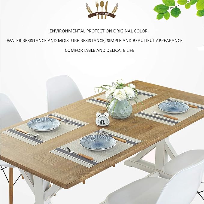 Table Mats Set of 4 Crossweave Woven Vinyl Placemats Heat Resistant Non-Slip Kitchen Placemats for Dining Table Washable Easy to Clean(Blue)