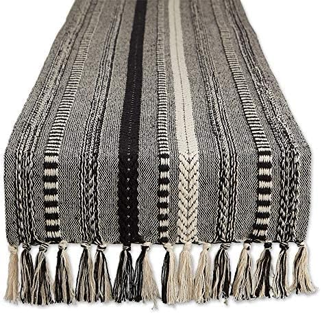 DII Farmhouse Braided Stripe Table Runner Collection, 15x72 (15x77, Fringe Included), Stone (Pack of 12)