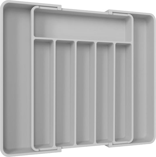 Aujen Silverware Organizer - Expandable Kitchen Drawer Organizer, Adjustable Utensil Organizer, Cutlery Tray for Forks, Knives, Multipurpose Kitchen Organizers and Storage Solution, Light Grey, Large