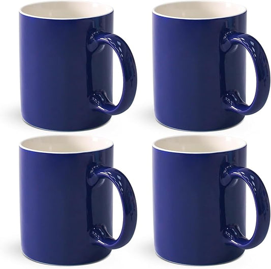 12 oz Cup Plain Gloss Blue Ceramic Coffee Mug Set of 4 for Milk, Tea, Glazed Porcelain Cups with handle for Home Office, Dishwasher & Microwave Safe