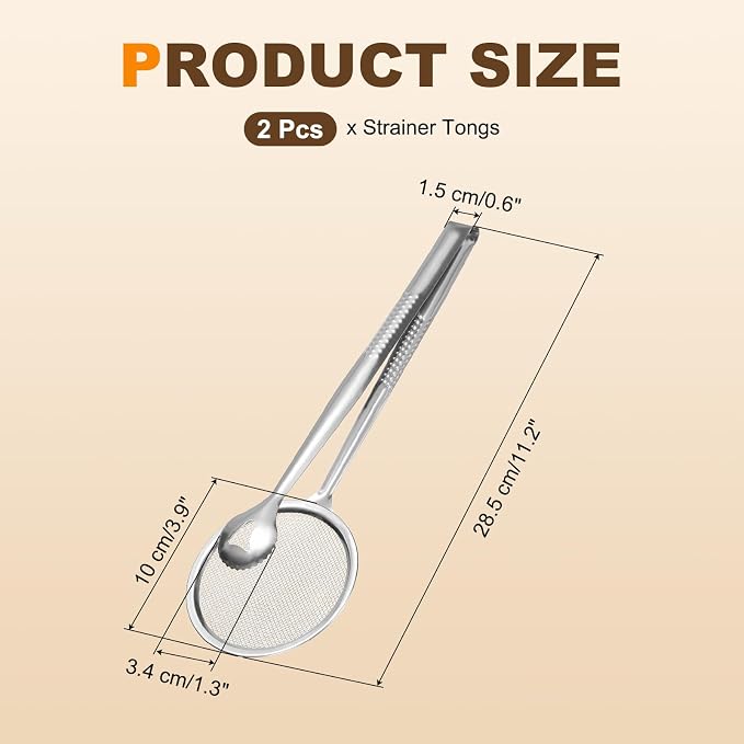 uxcell 2Pcs Stainless Steel Strainer Tongs, 11.2" Multi-Functional Food Strainer with Clip Fine Mesh Oil Filter Skimmer Hot Pot Clips for Kitchen Tool Restaurant Frying Cooking, Silver