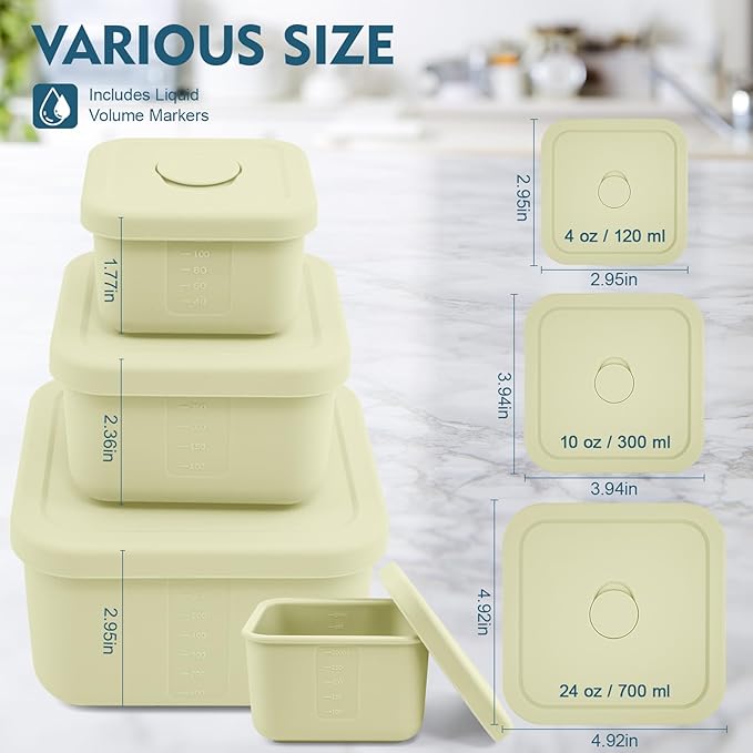 3 PCS Silicone Food Storage Containers with Lids，BPA Free Reusable Silicone Storage Containers for Food Freezer Containers Freezer Dishwasher Safe（24oz,10oz,4oz）