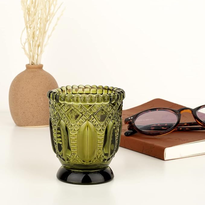 Koyal Wholesale Vintage Glass Candle Holder (Pack of 6), 3 x 2.75 (Olive Green)