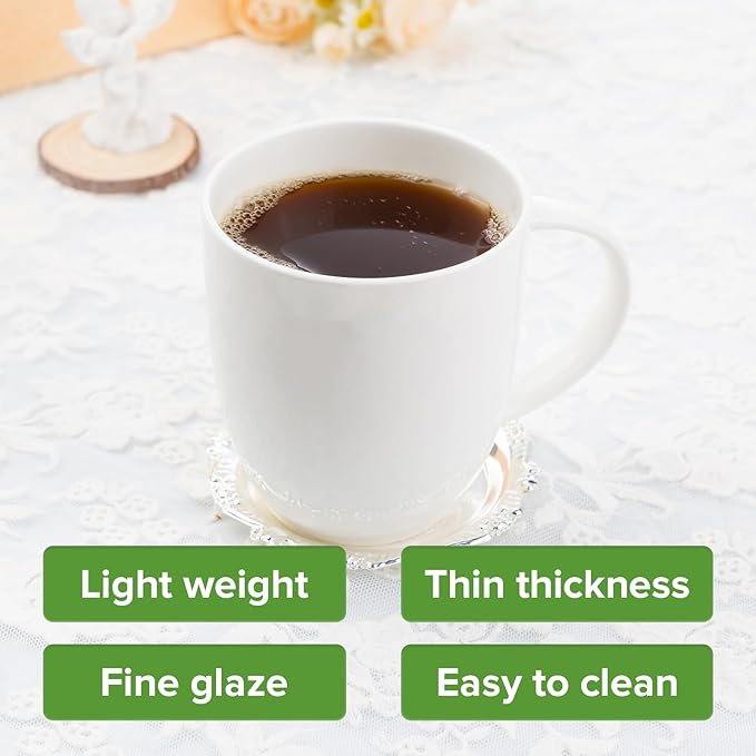 Fine Bone China Coffee Mugs, Tea Cups, 15 oz large Capacity, Set of 4, With light Weight and Thin Thickness Wall, Microwave & Dishwasher Safe, Milk White Fine Glaze, Christmas and Wedding Gift